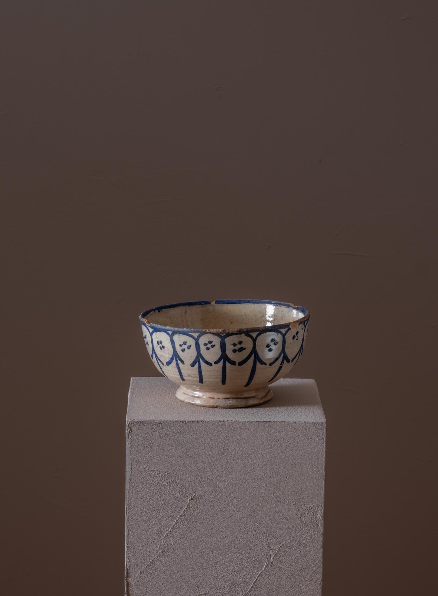 Blue and white glazed bowl from Fes