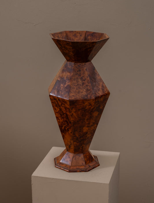 Vintage hexagonal vase in thuya burl wood