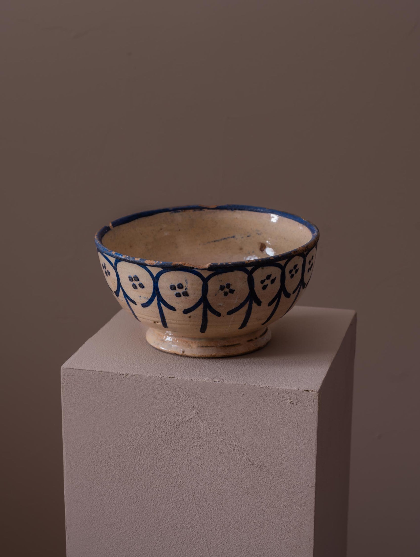 Blue and white glazed bowl from Fes