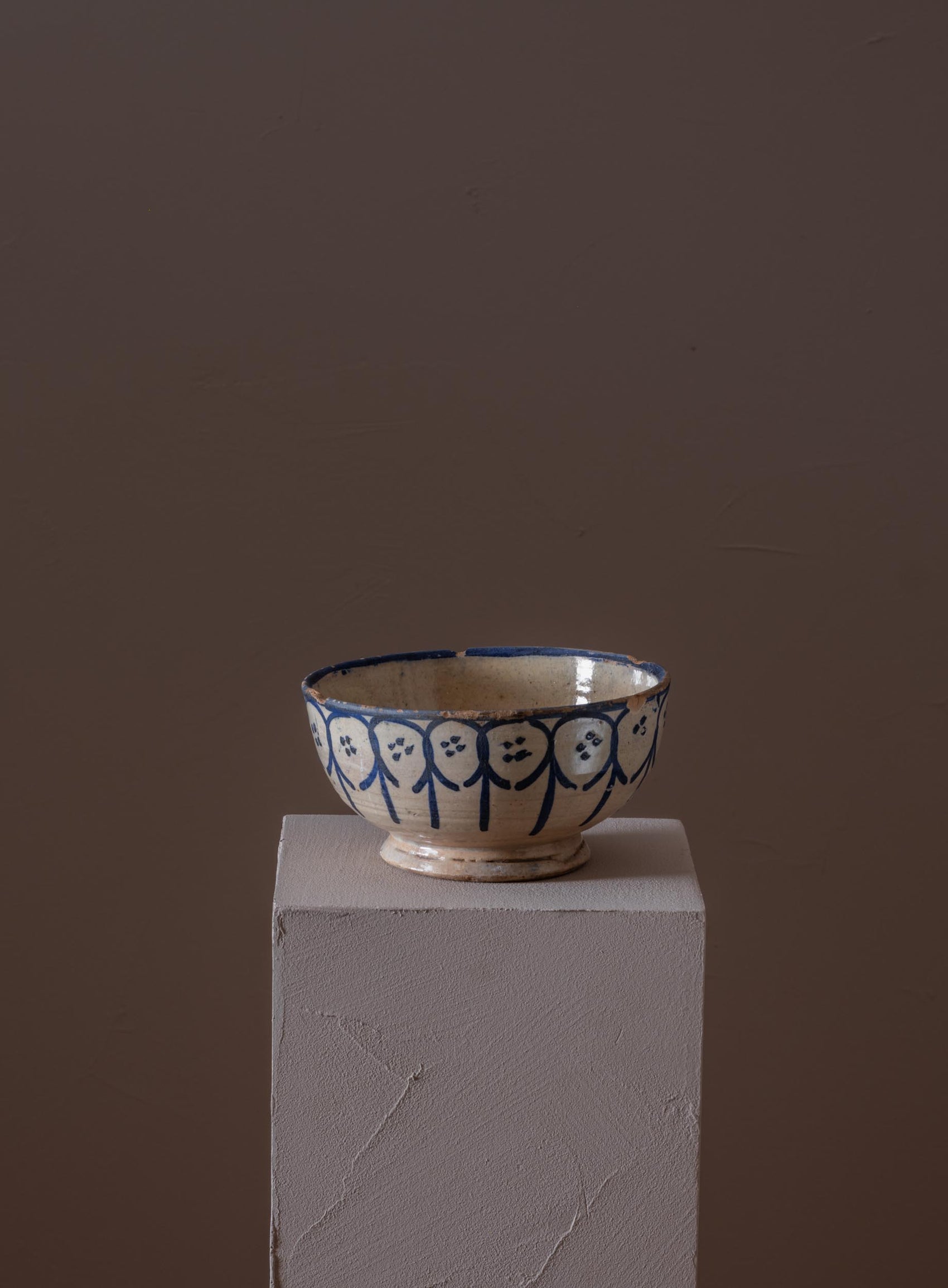 Blue and white glazed bowl from Fes